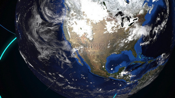 计算机在外层空间生成的地球连接关闭一个旋转的行星其光束连接美国航天局提供了该图像的3个要素背景图像美国航天局提供了该图像的3个要图片
