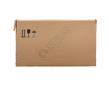 白色背景上隔离的棕色纸板矩形箱装运瓶子的盒侧视图图片
