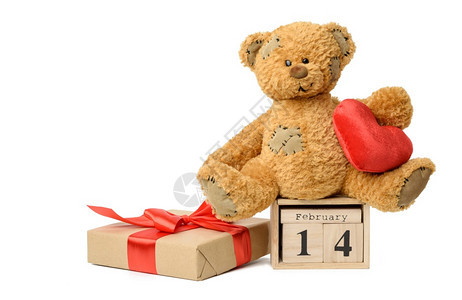 晚14岁生日的木历和带礼物的盒子白底礼物的盒子情人节图片