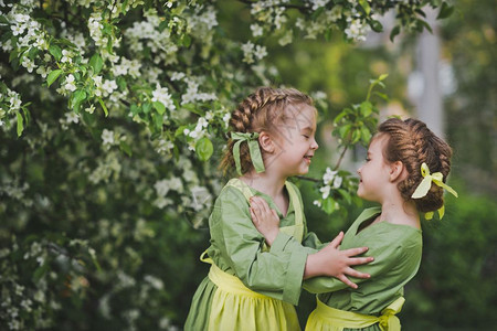 两个朋友拥抱着一盛开的花园834图片