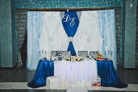 婚礼厅装饰布料节日厅装饰蓝色和白布料758图片
