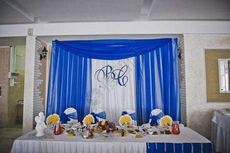 蓝色布装饰的Banquet大厅节日装饰的蓝色4605图片