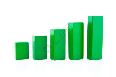 利用与白背景隔离的绿色木偶玩具构建一个不断增长的财务图表为成功的商业概念提供资金图片