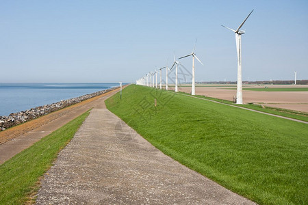 近海边荷兰农场风车图片