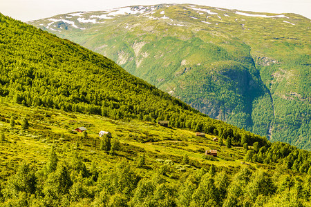 挪威古老的房子山地农场挪威夏季风景斯堪的纳维亚挪威山地农场背景图片