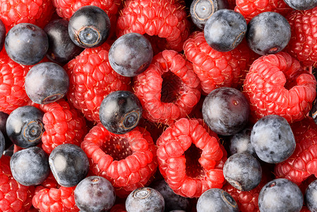 新鲜草莓和蓝混合背景蓝和红色草莓蓝混合图片