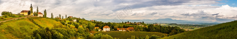 奥地利葡萄园景观察Kitzeck小村的全景酒国南部Styria的Leibnitz地区奥利葡萄园景观Kitzeck小村的全景图片