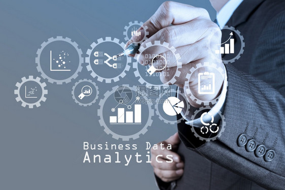 商业数据分析管理与KPI财务图表和连接的渔具编码商机分析管理商人手写在白板或虚拟屏幕上图片