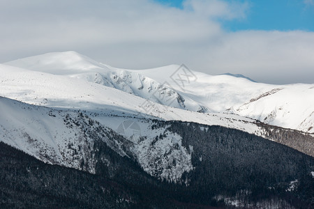 上午冬天的雪覆盖了风景和山脊乌克兰喀尔巴阡山克霍诺拉脉Dzembronya村郊区山丘的宁静景色图片