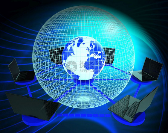 互联全球技术链接3d渲染通过全球网络显示全球贸易或连接全球计算机网络表示全球的行星和处理器图片