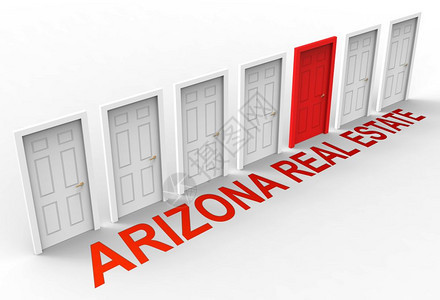 亚利桑那州房产门显示在美国亚利桑那州房地产经纪人三维插图图片