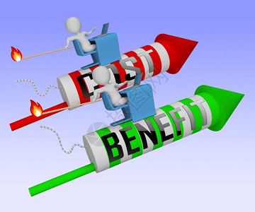 成本五效益与价格和值比较的火箭手段投资回报或平衡收益3d说明图片