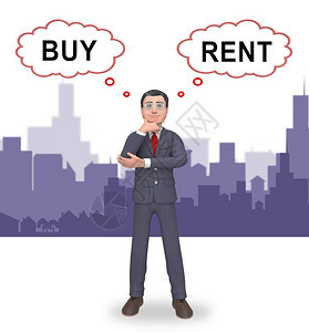 RentVsVbuyThoughts比较房屋或公寓租赁和购买投资或财产的自有3d说明图片