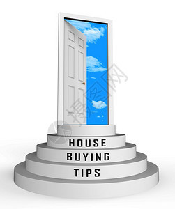 房屋购买建议提示门口描绘了购买物业的提示帮助和成功谈判房地产所有权三维插图图片