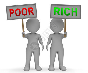 RichVs贫困财富迹象意味着远离被打破不平等以及生活和金钱的不公正3d插图背景图片