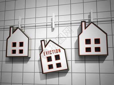 拆迁通知图标Illustrates将房屋倒塌为破产债务不付款或地主执行的破产不付款或地主执行3d说明图片