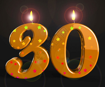 三十岁生日庆祝蜡烛显示了一个快乐的事件用欢乐的30人派对庆祝30岁3d插图图片