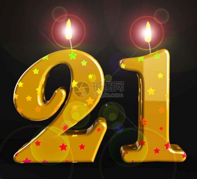 庆祝二十一岁生日的蜡烛显示了一件喜事用欢乐的21派对庆祝213d插图图片