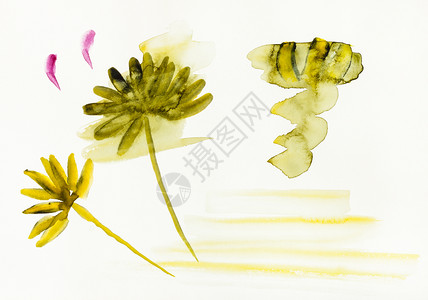 用水彩漆色画suiesuibukuga风格的培训花草图是用奶油纸绘制的手画图片