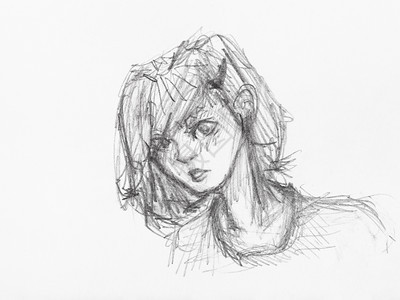 白纸上黑铅笔亲手绘制的短头发图片