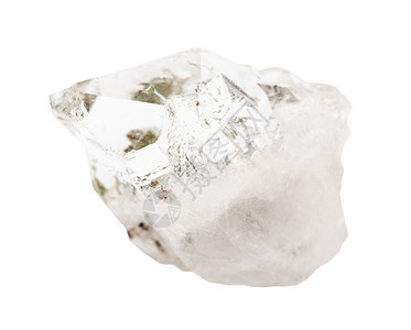 地质采集中自然矿物样本的封闭白色背景上隔离的粗岩石晶体无颜色的Quartz图片