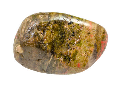 地质采集的天然矿物样本封存白背景上孤立的抛光Unakite宝石图片