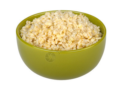 食物白色的底孤立绿碗中煮熟珍珠大麦一种图片