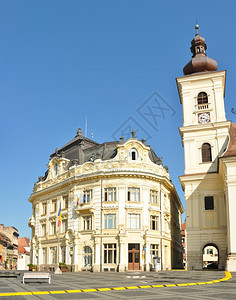 旅游城市锡比乌Romania市政厅建筑标志结构图片