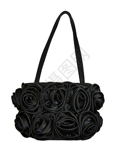 花朵黑色的包白背景上带玫瑰的黑色袋子图片