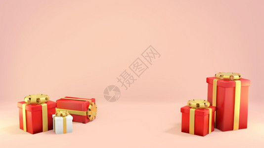 红色的颜情人节粉红背景的多样化礼品盒3D提供D插图图片