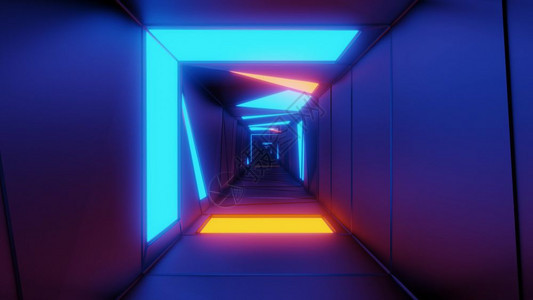 高度抽象的设计隧道走廊与发光的图案3d插壁纸背景无边的视觉隧道渲染艺术插图壁纸背景蓝色的模式辉光图片
