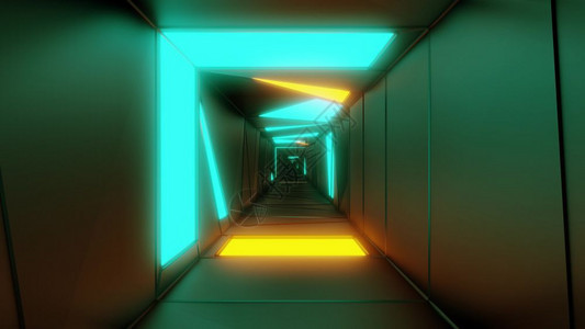 无尽的高度抽象设计隧道走廊与发光的图案3d插壁纸背景无边的视觉隧道渲染艺术高度抽象的设计隧道走廊与发光的图案插壁纸背景辉光黄色的图片