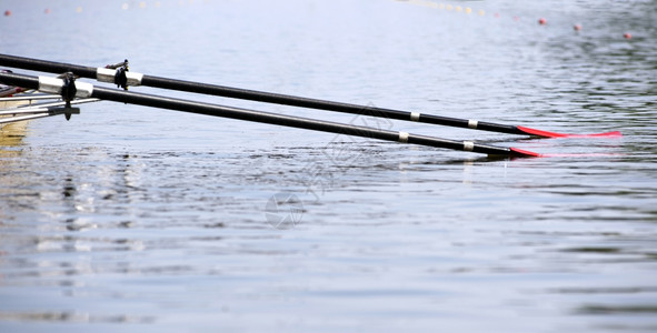 刀片准备两只桨停在水中就开始的信号前一条划船雷加塔水上运动图片