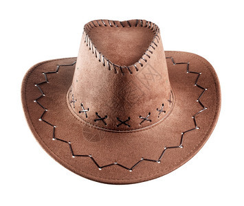 棕色皮革牛仔帽隔离在白色背景棕皮革牛仔帽西方文化图片