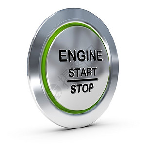 金属的车启动并停止白背景的无键点火按钮使用绿色光引擎启动器概念CarKeylessIgnition按钮机械的图片