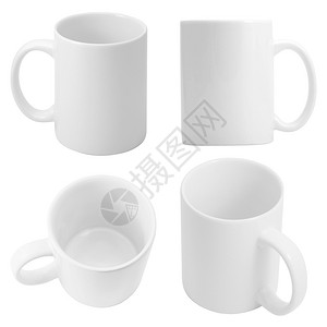 白色背景的杯子设置孤立于白色背景放常见的陶器图片