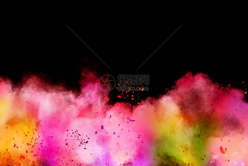 粒子面粉画黑色背景的彩粉末爆炸图片