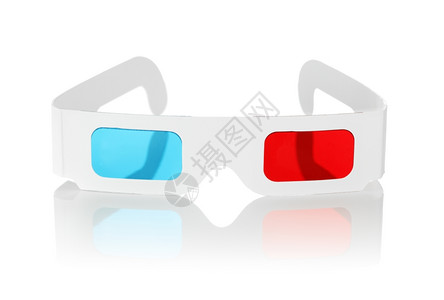 立体可处置的廉价纸板3D眼镜白色上隔着红和青透镜一次图片