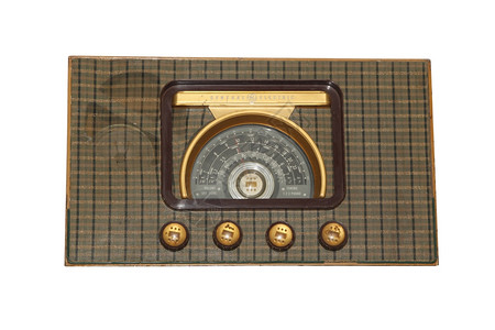 白色的孤立老古木盒收音机调频表盘消息图片