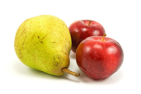 有机的在白色背景上孤立的梨和苹果自然生产图片