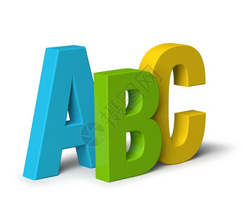 美国广播公司柔软的蓝色在白3D上孤立的颜色块字母ABC识概念图片