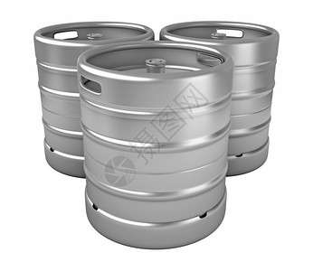 小桶金属的鼓3d啤酒桶的转化分离成白色背景插图设计图片