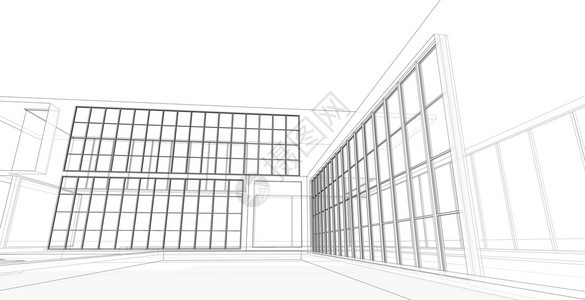 绘画建筑的现代化结构有线框架城市概念Werframe3D建筑图解抽象的图片