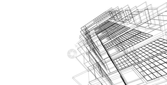 插图绘画摩天大楼现代建筑化结构有线框架城市概念Werframe3D建筑图解图片