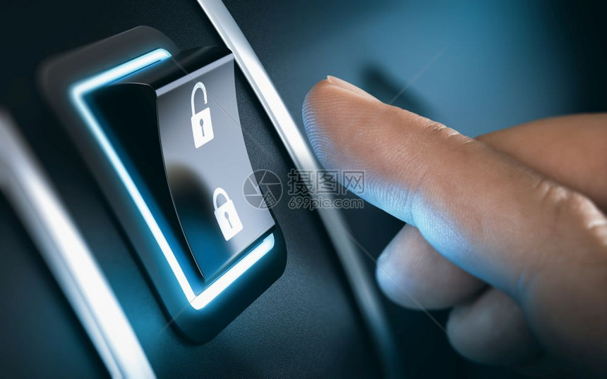 安全的隐私即将按下车锁钮的手指黑色背景汽车锁定按钮一种图片