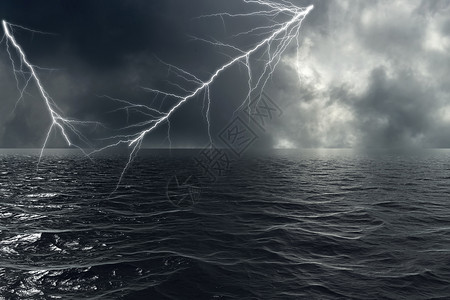 风暴海上的天与闪电光景观图片