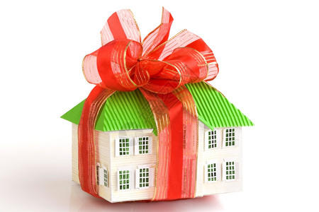 小屋财产红丝带如礼物般的隐忧屋概念建筑设计模型白色的图片
