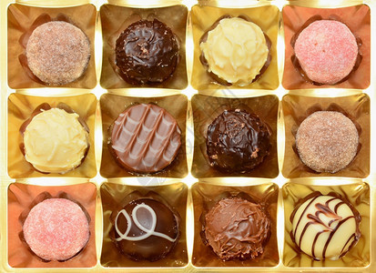 比利时巧克力果仁糖的顶部视图甜果仁糖关闭背景美味的松露最佳图片