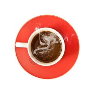 白色的摩卡背景上孤立的红杯热咖啡饮料设计图片