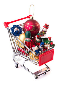 装满圣诞玩具的购物车背景图片